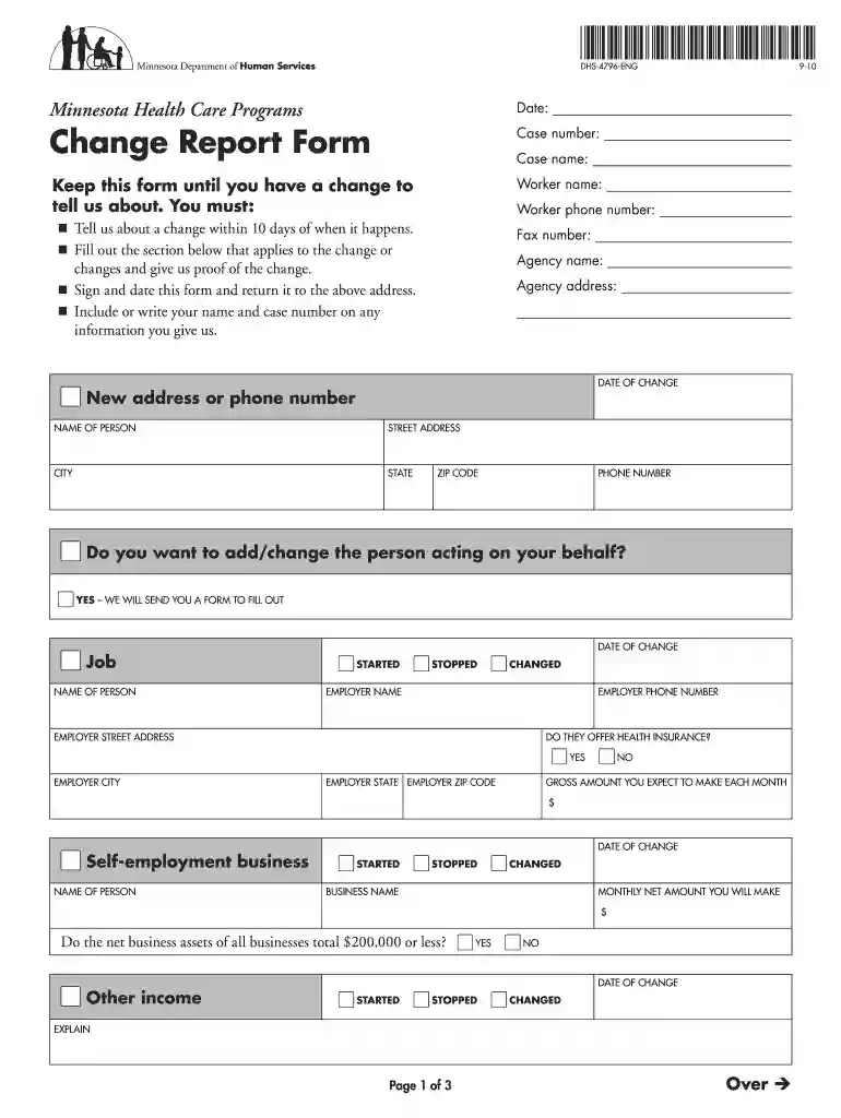 change report form dhs 4796 pdf Preview on Page 1
