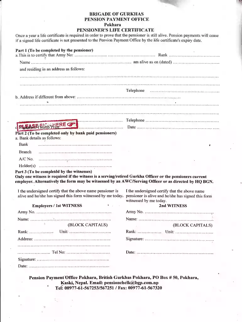 british gurkha pension life certificate form Preview on Page 1