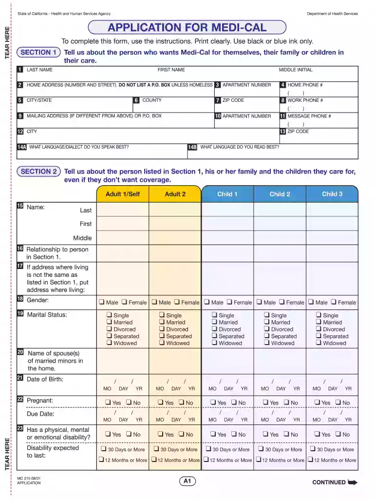 APPLICATION FOR MEDI-CAL Preview on Page 1