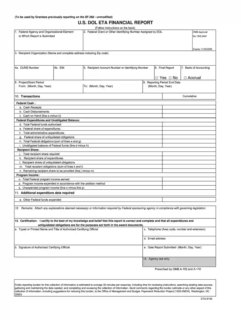 eta 9130 xls 2009 form Preview on Page 1