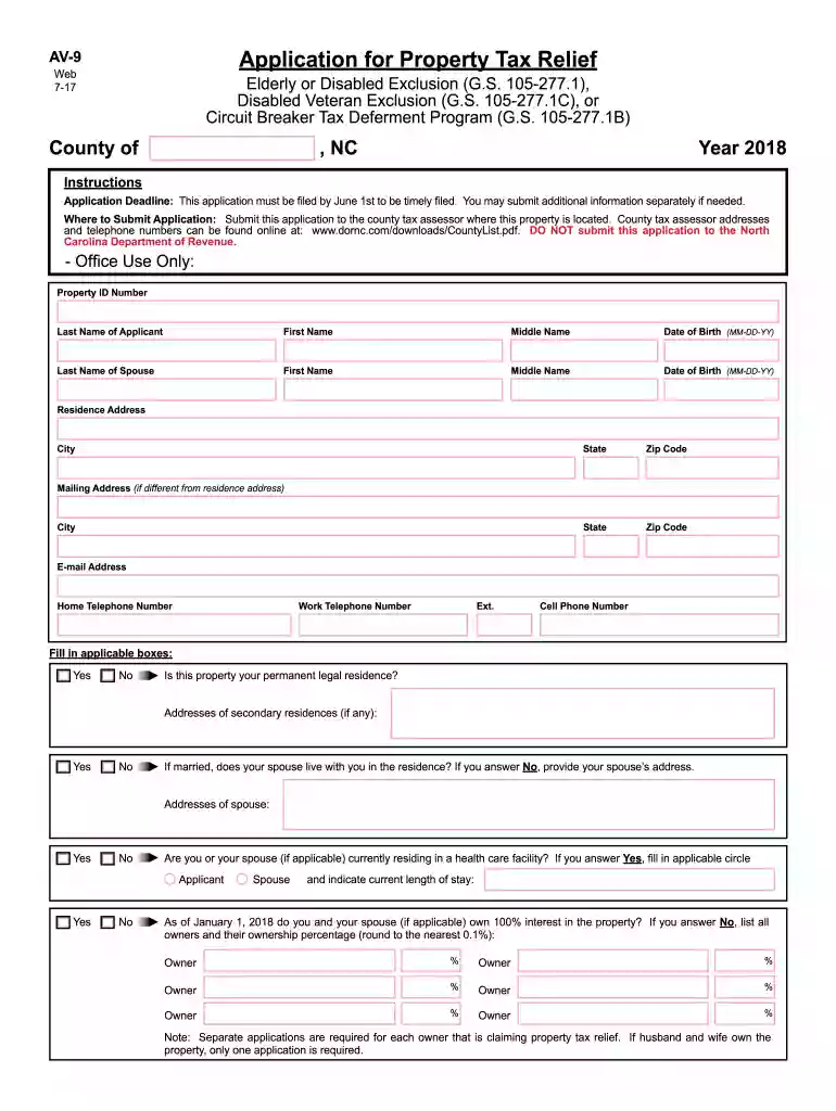 Application for Property Tax Relief Preview on Page 1
