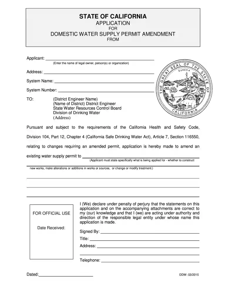 california domestic water permit Preview on Page 1