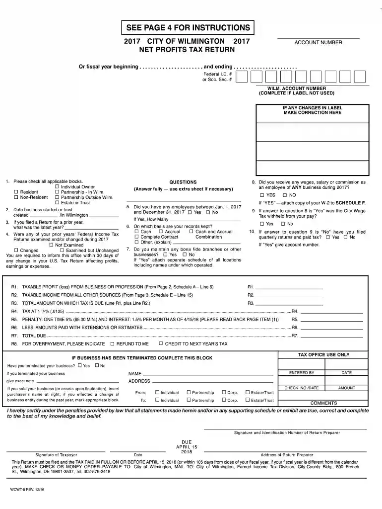 wcwt 6 2017-2019 form Preview on Page 1