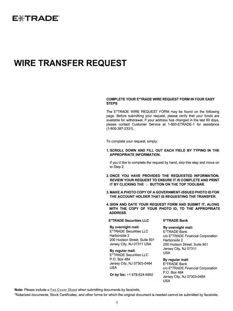 etrade wire transfer to bank account Preview on Page 1