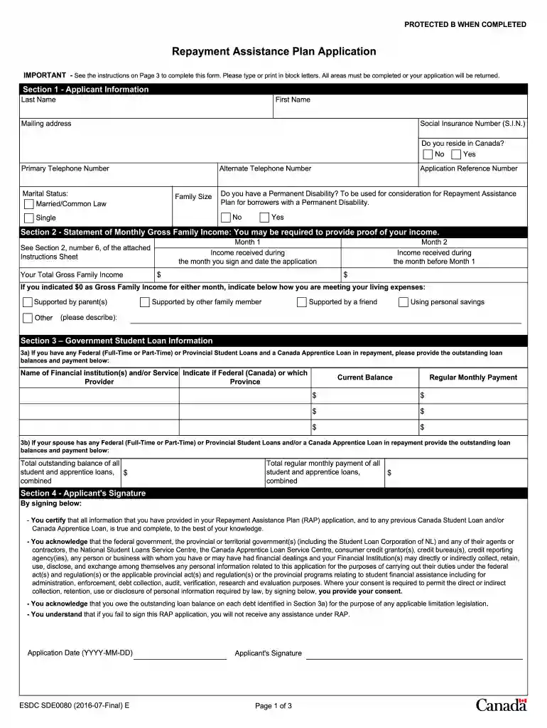 repayment assistance plan application Preview on Page 1