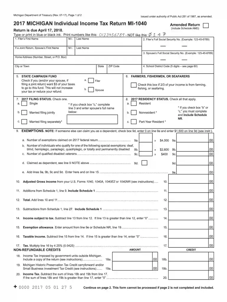 mi 1040 form Preview on Page 1
