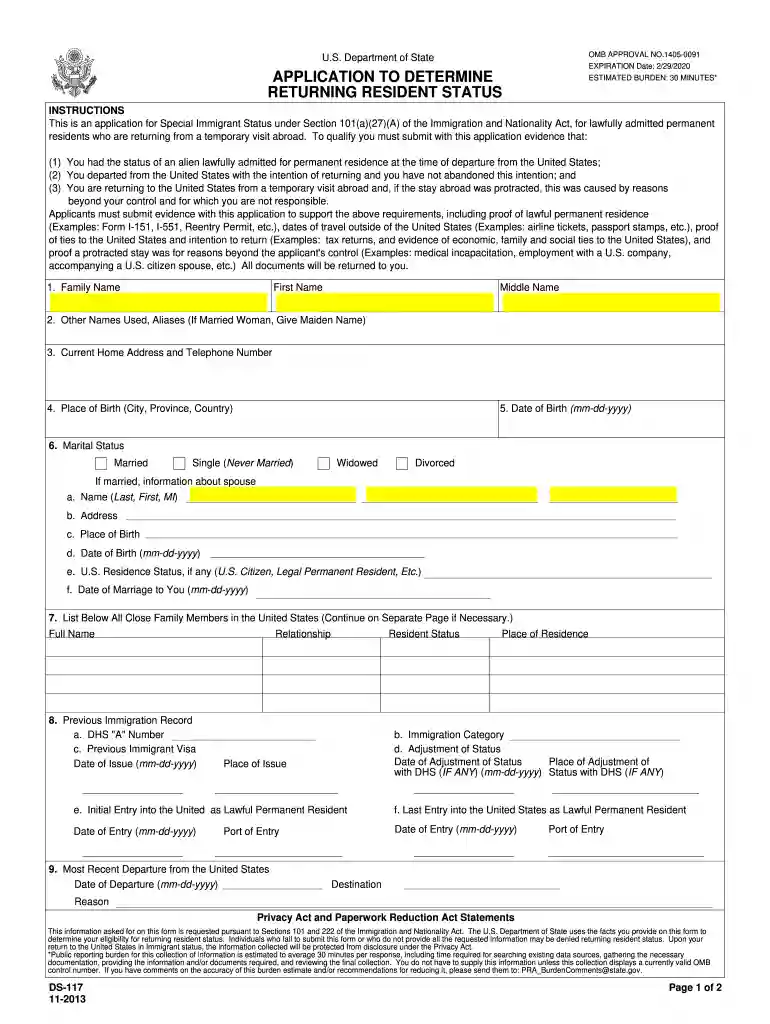 how to submit ds 117 form Preview on Page 1