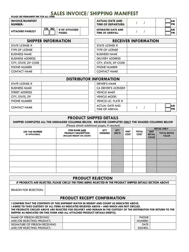 shipping manifest template free Preview on Page 1