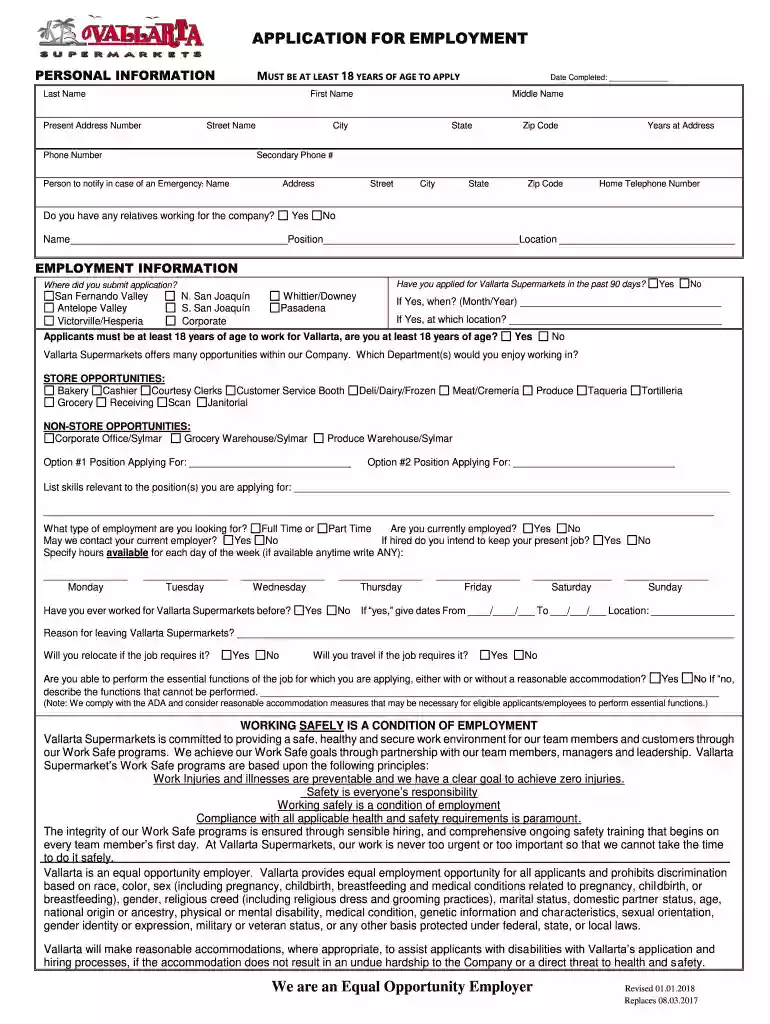 vallarta supermarket job application pdf Preview on Page 1