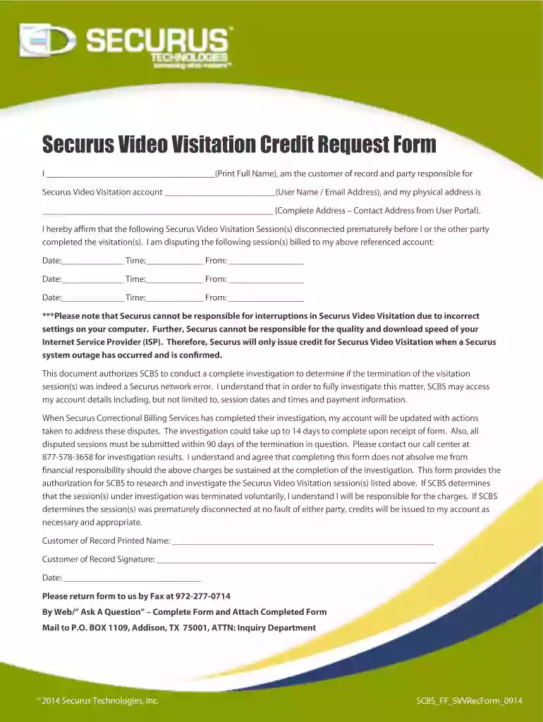 securus refund request form Preview on Page 1