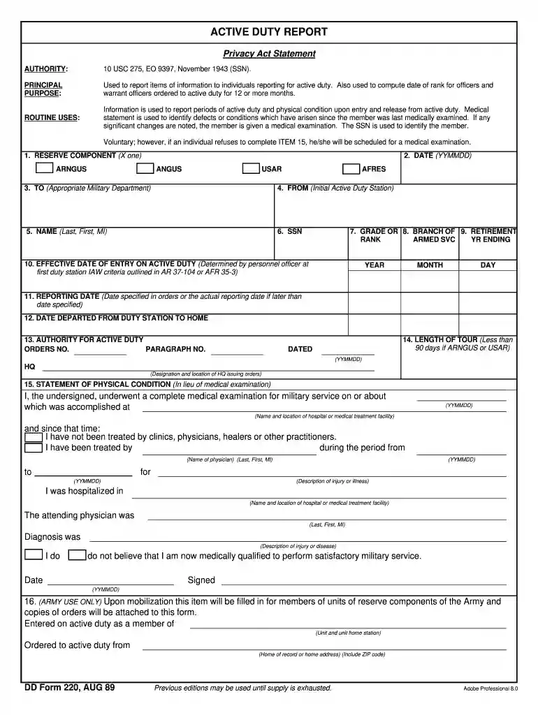 dd form 220 Preview on Page 1
