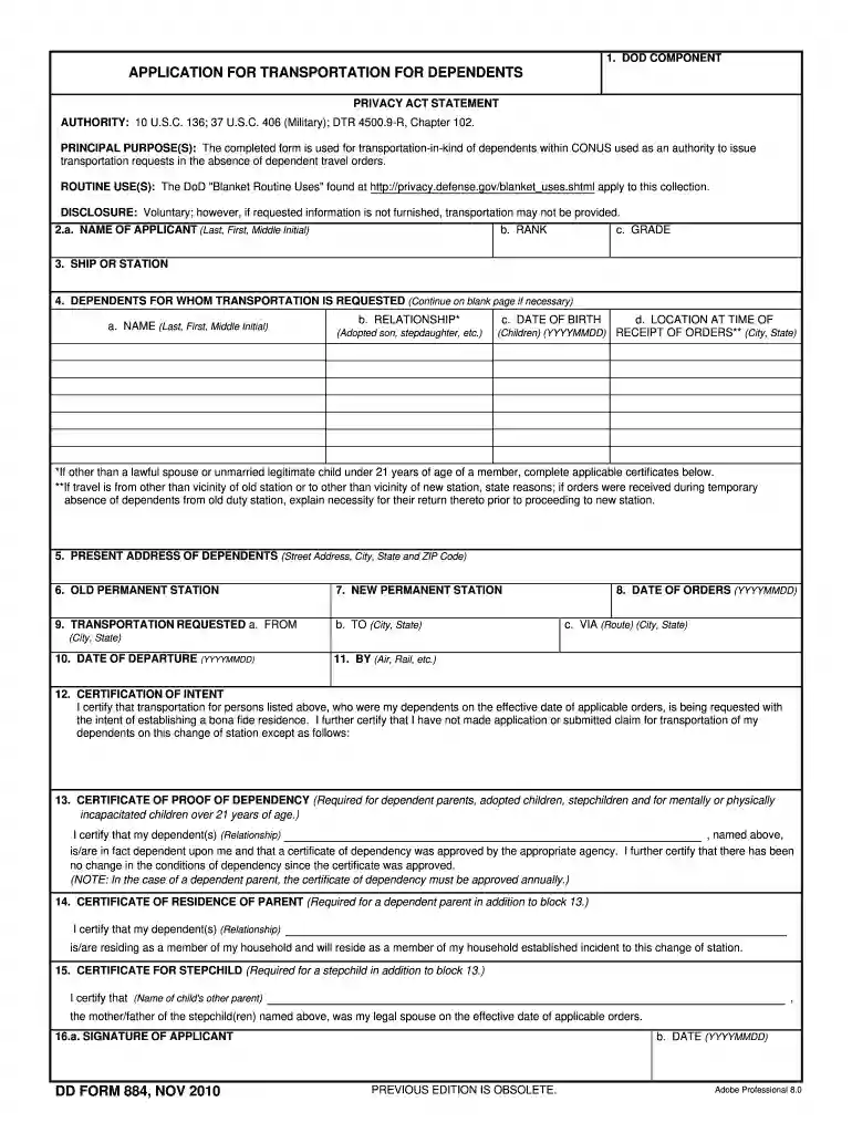 application for transportation of dependents fillable Preview on Page 1