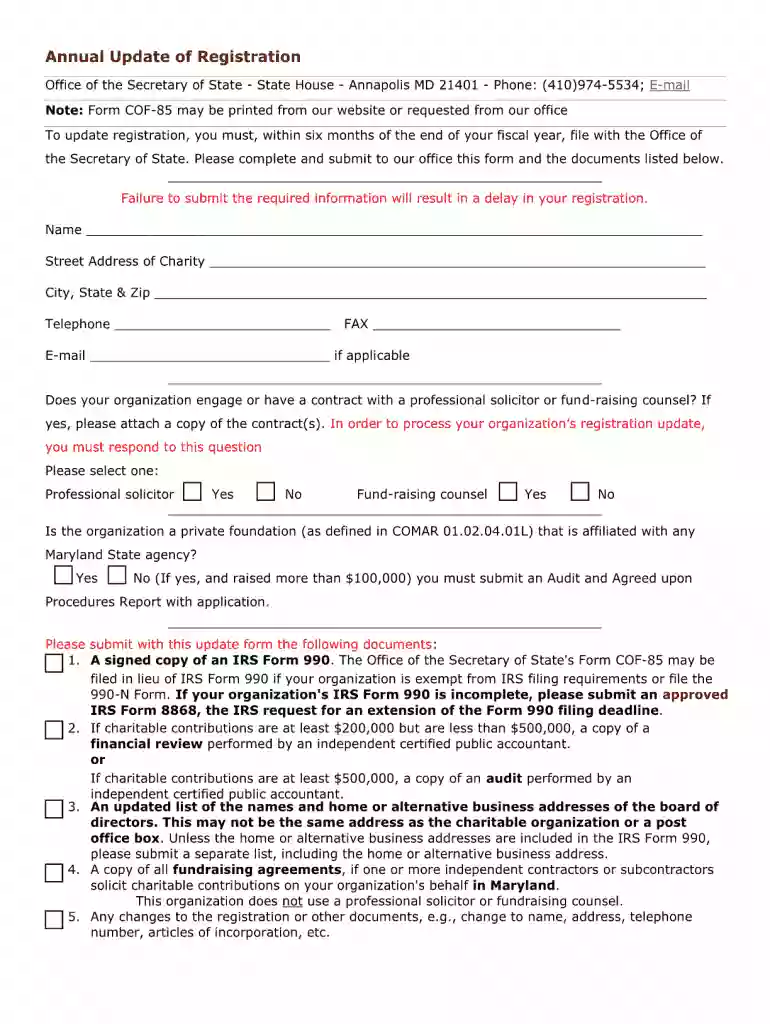 annual update of registration form Preview on Page 1