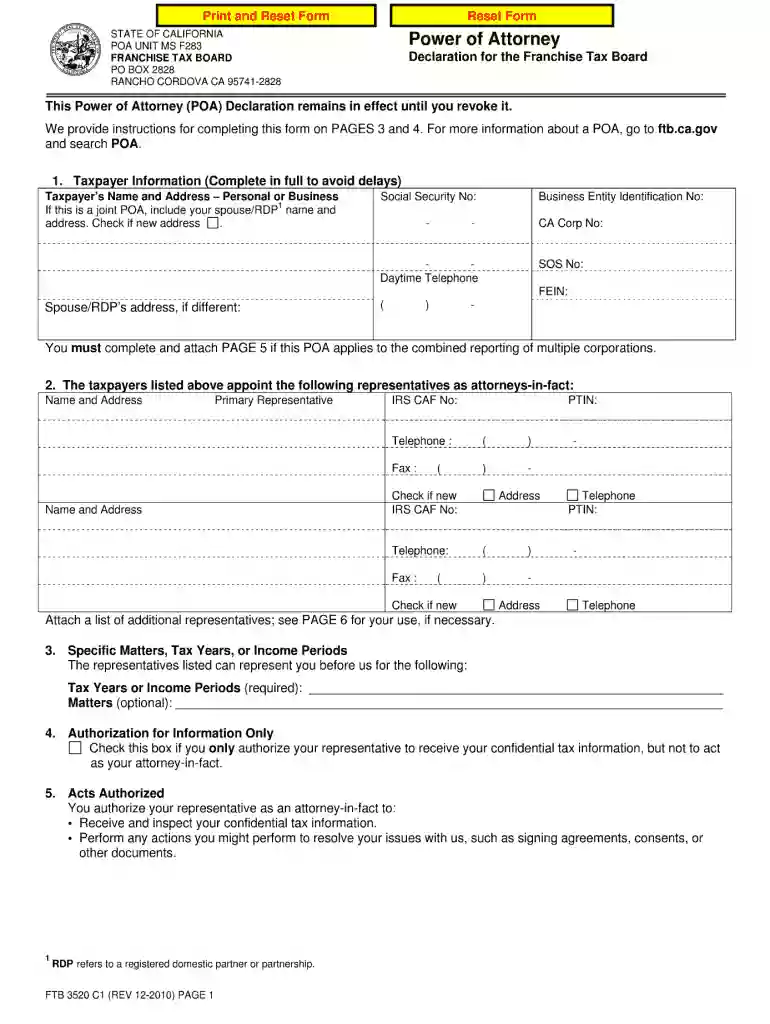 ca poa form Preview on Page 1