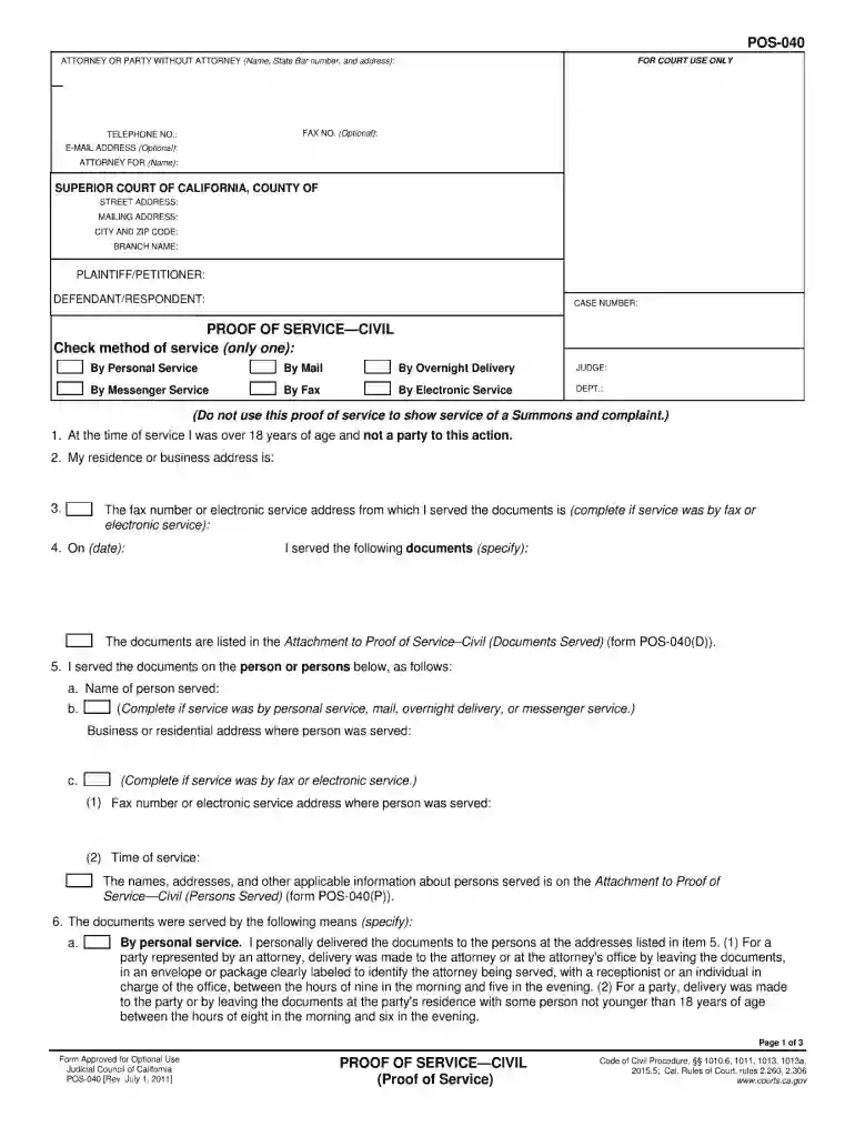 invalid proof of service california Preview on Page 1