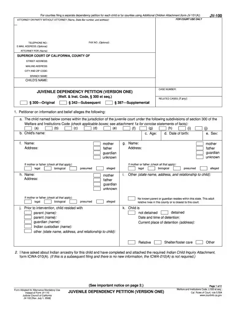 jv 100 court 2008 form Preview on Page 1