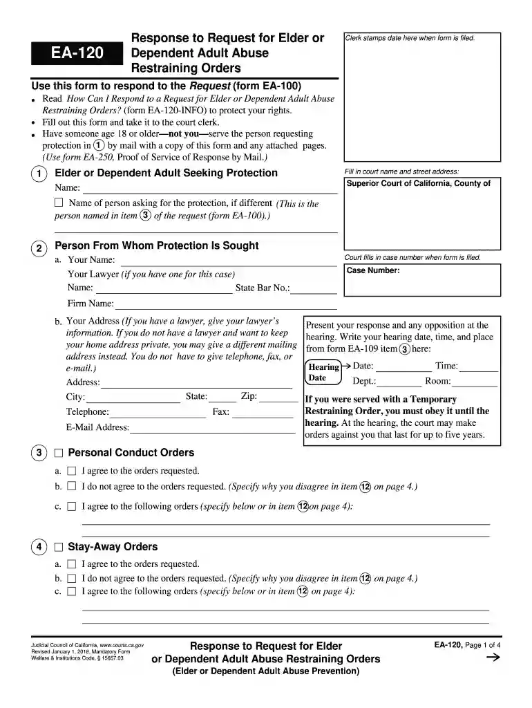form ea 120 notice of hearing and temporary restraining order 2012 Preview on Page 1