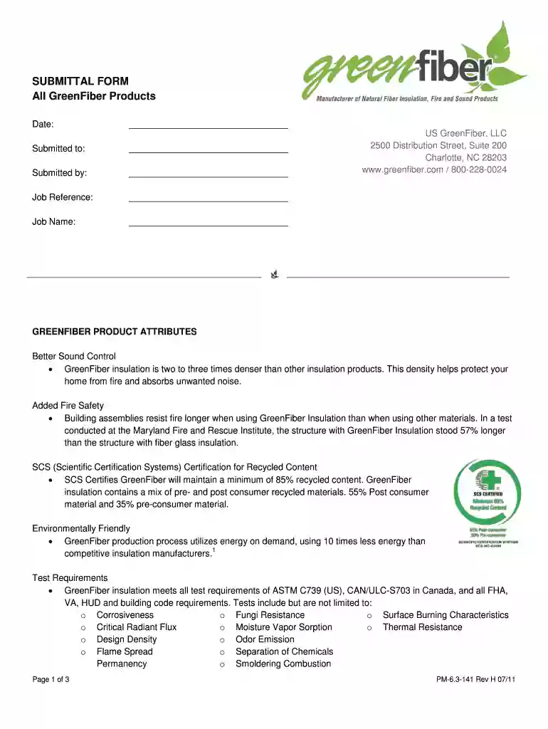 SUBMITTAL FORM All GreenFiber Products - GreenFiber Preview on Page 1