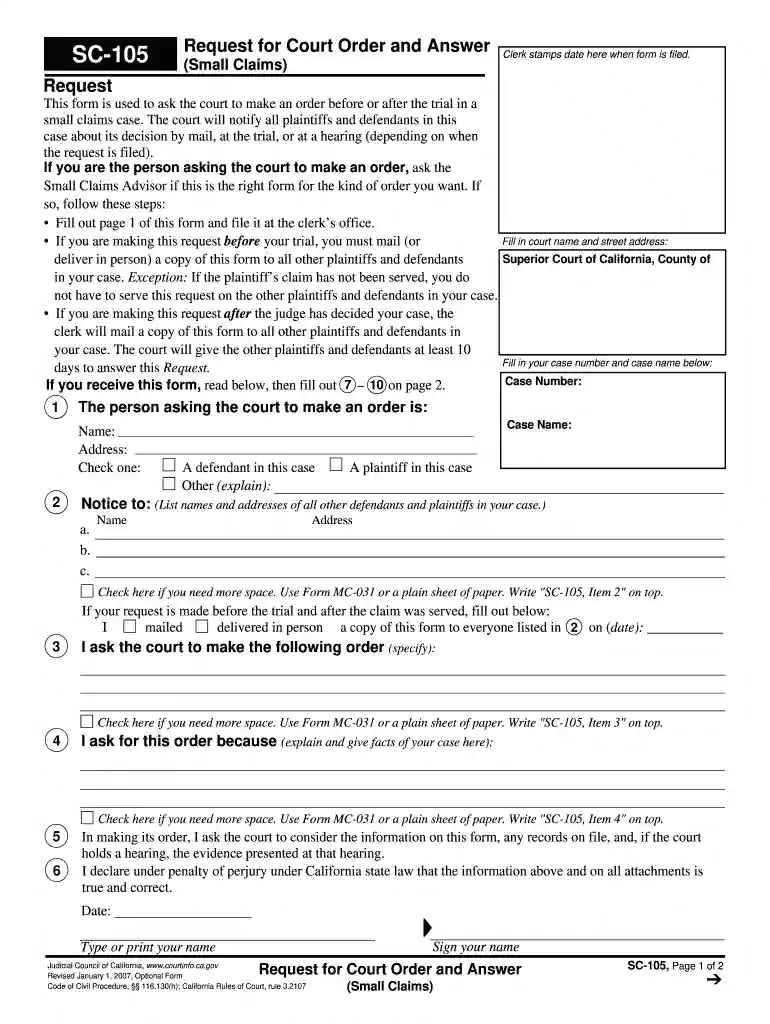 sc 105 form Preview on Page 1