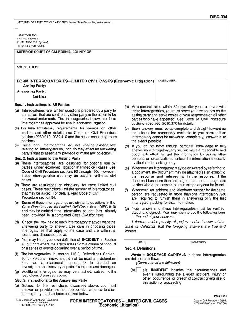 form interrogatories Preview on Page 1