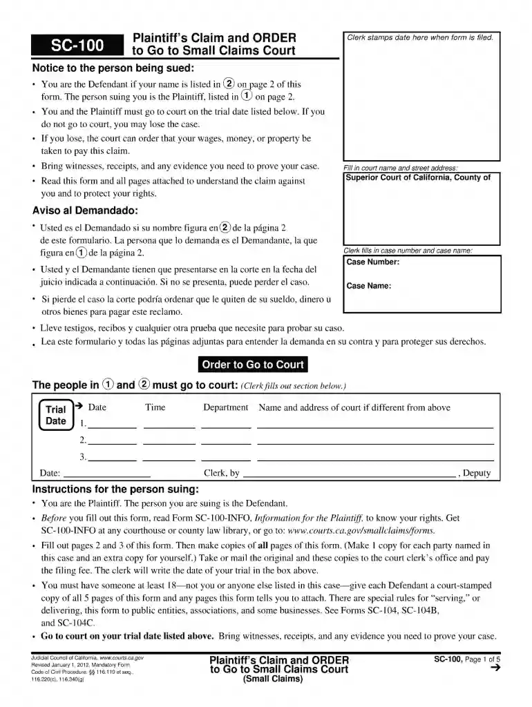 sc 100 form Preview on Page 1
