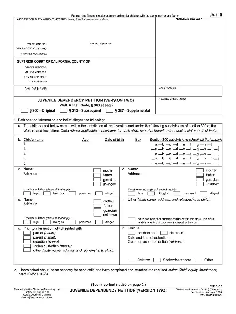 jv 110 form Preview on Page 1