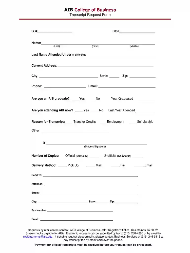 aib college of business transcript request Preview on Page 1