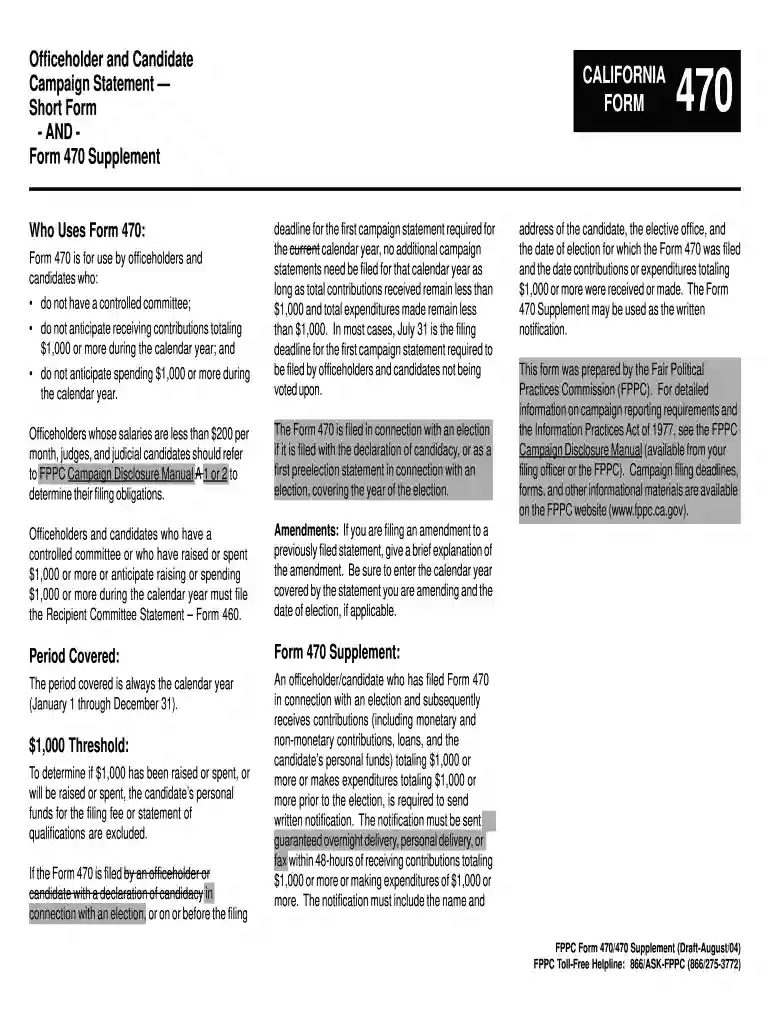 Officeholder and Candidate Campaign StatementShort Form - AND ... Preview on Page 1