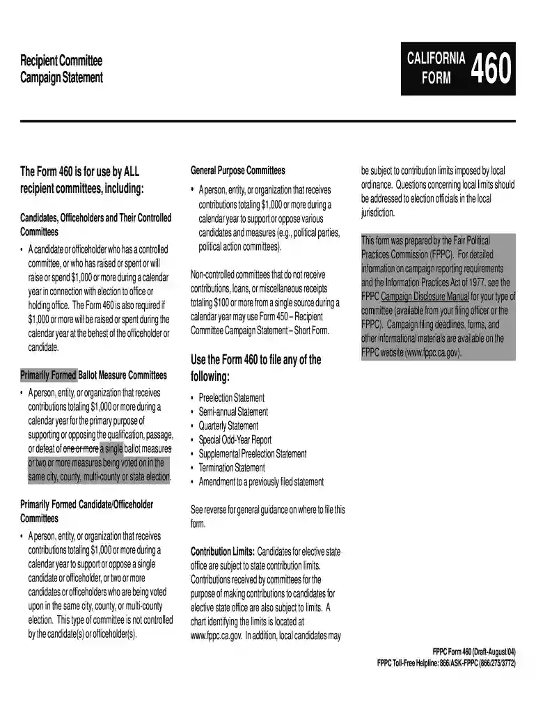 Form 450 - California Fair Political Practices Commission - CA.gov Preview on Page 1