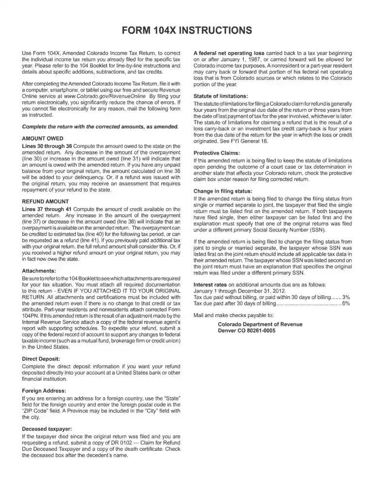 2011 colorado form 104x Preview on Page 1