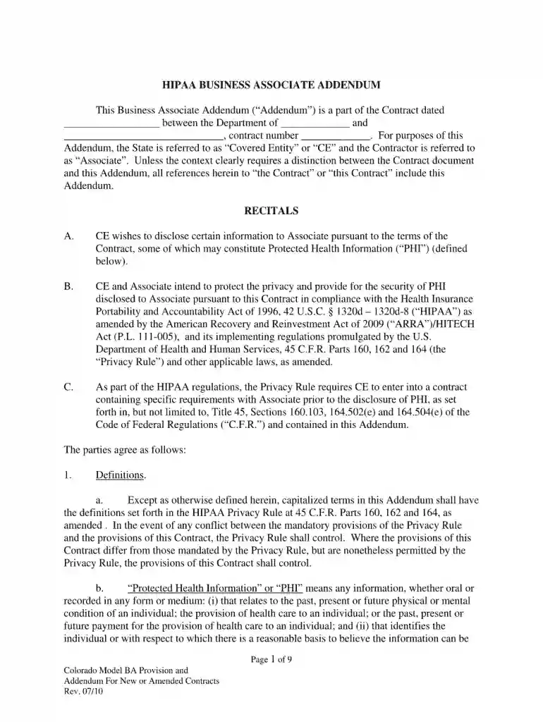 business associate agreement template word Preview on Page 1
