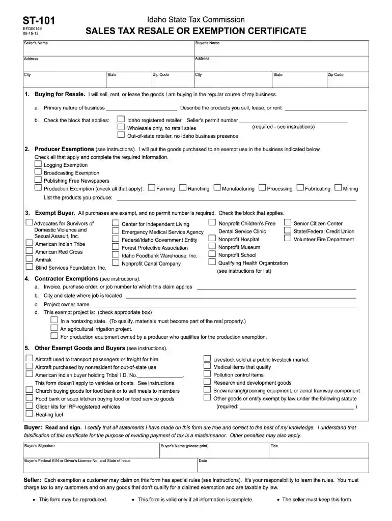 idaho st101 form Preview on Page 1