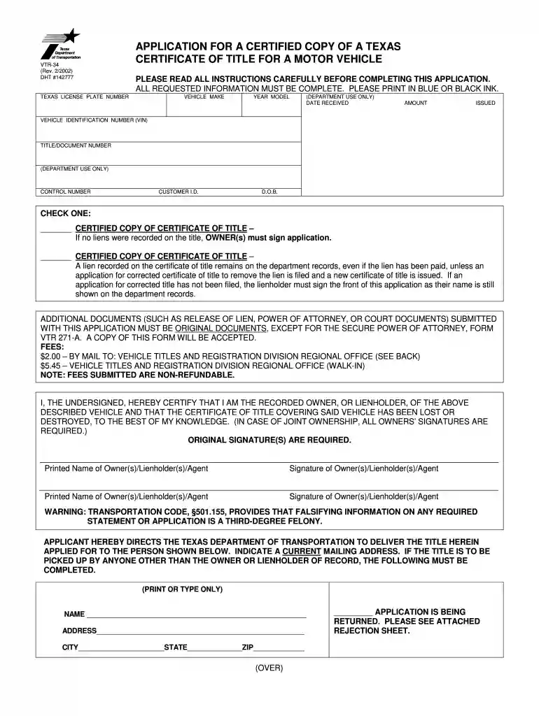 file for lost title texas online Preview on Page 1