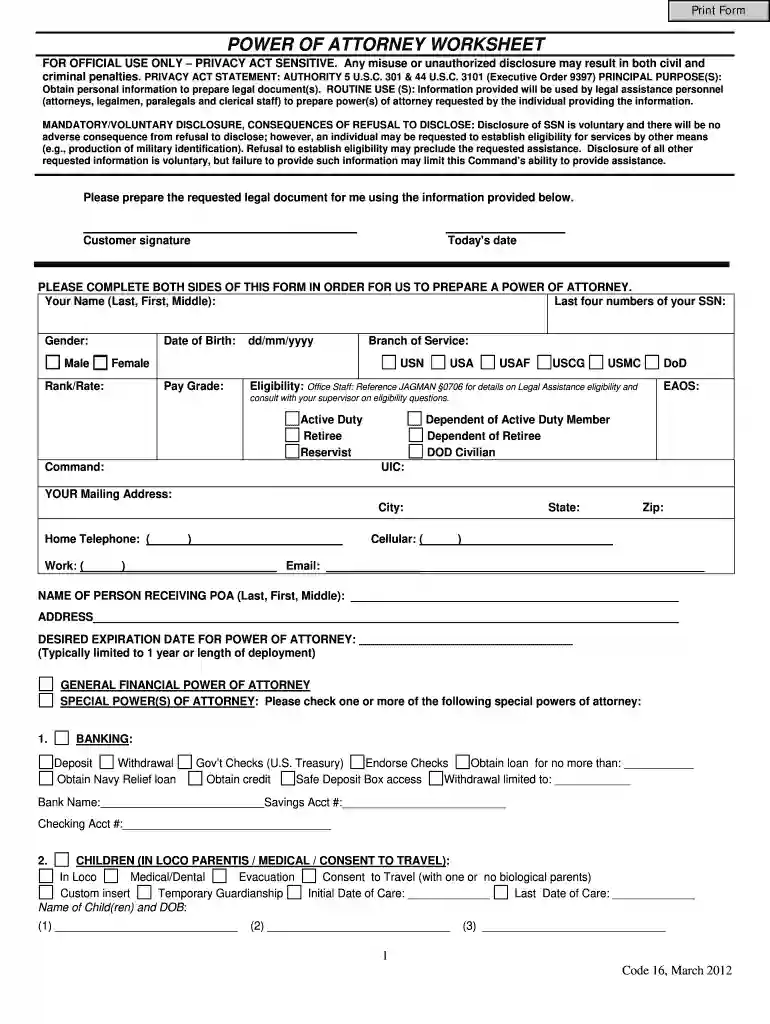 navy power of attorney form Preview on Page 1