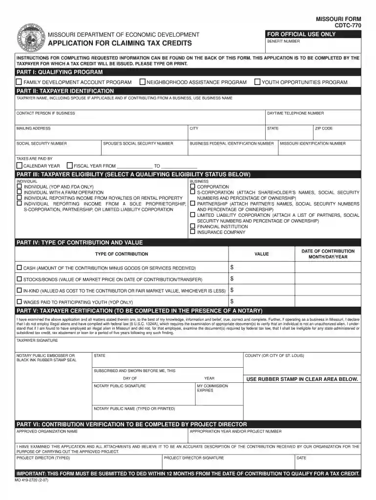 missouri form cdtc 770 2007 Preview on Page 1