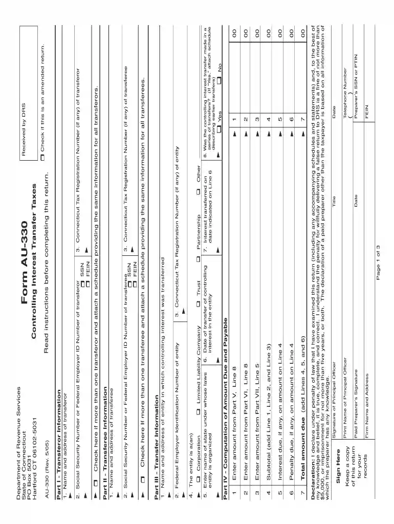 tax transfer form au330 2005 Preview on Page 1