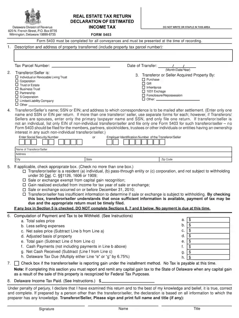 delaware form 5403 explained Preview on Page 1