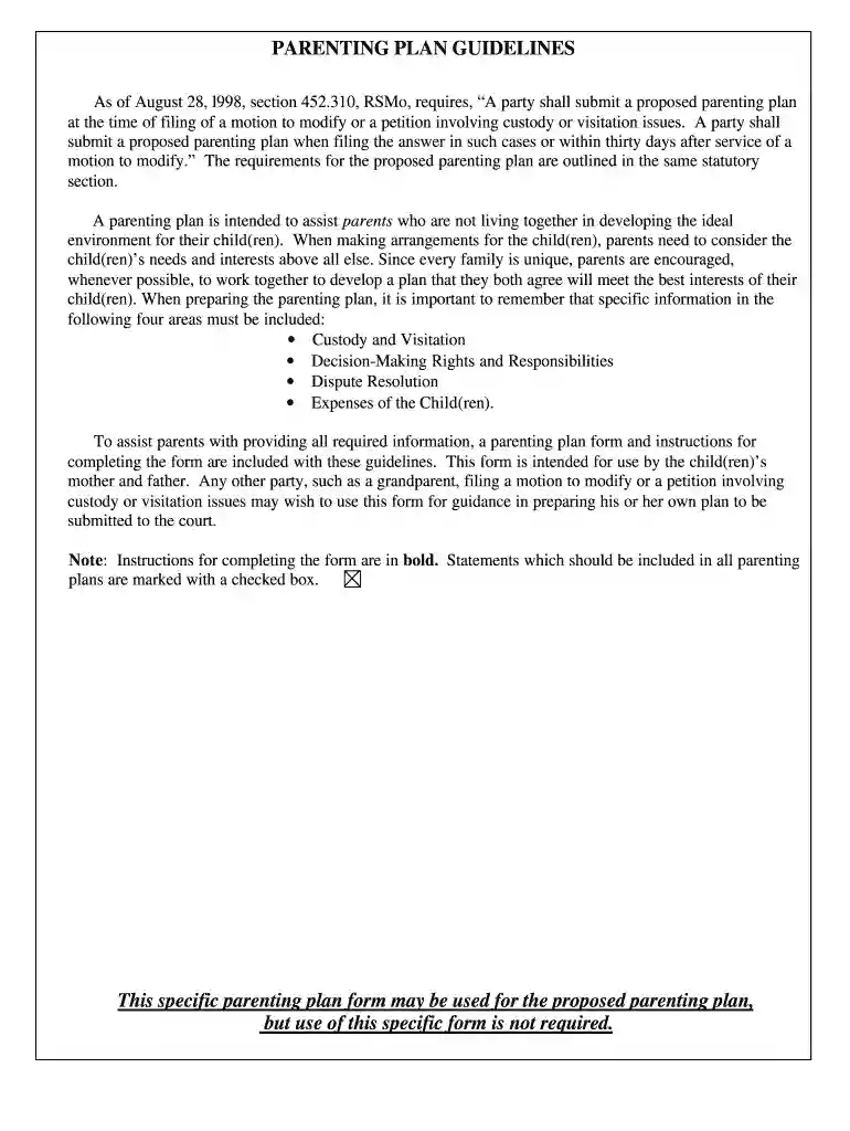 missouri parenting plan part b Preview on Page 1