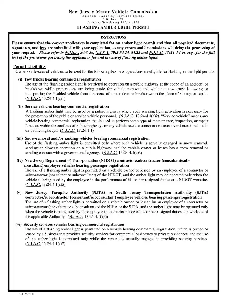 nj amber light permit Preview on Page 1
