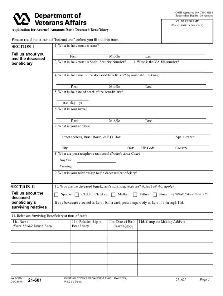va form 21p 601 Preview on Page 1