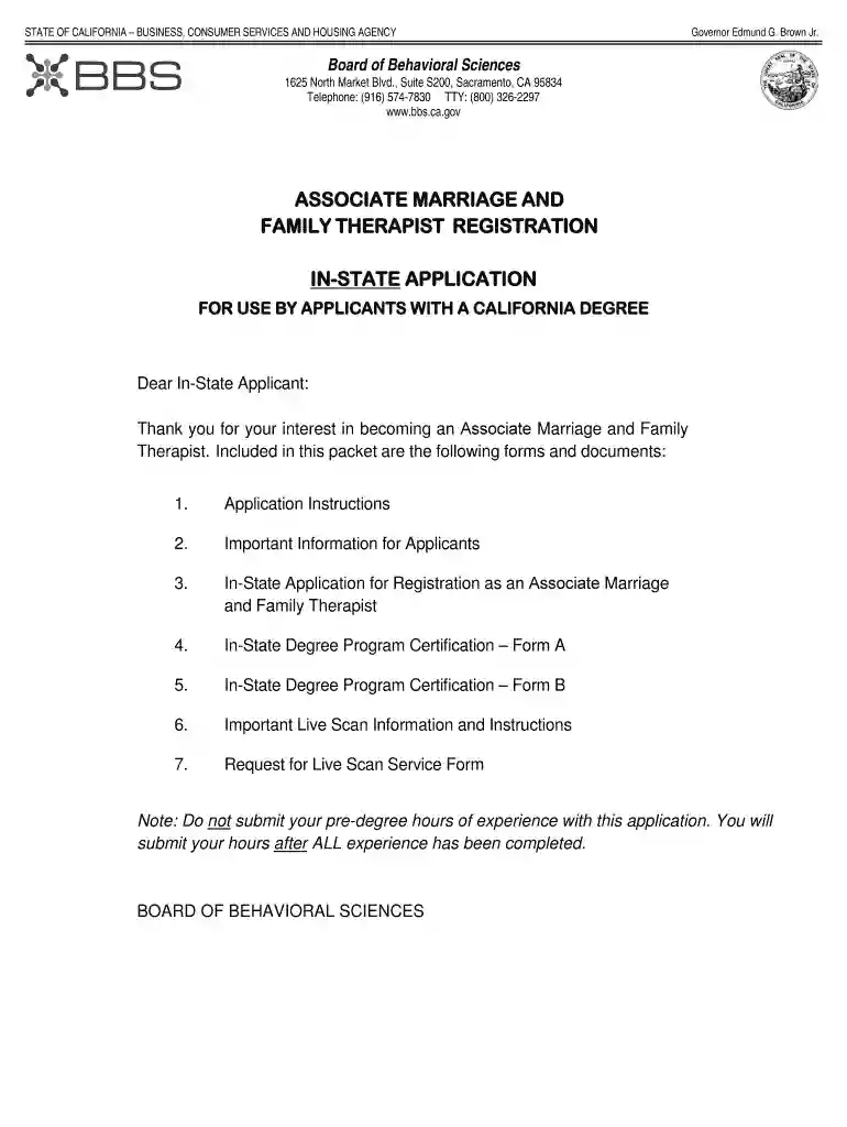 California Associate Marriage and Family Therapist Registration Application Preview on Page 1