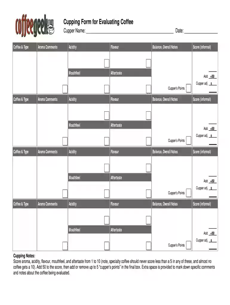 coffee tasting notes template Preview on Page 1