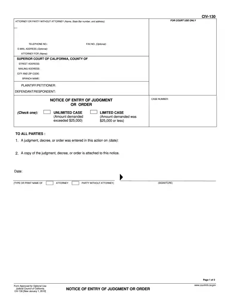notice of entry of judgment Preview on Page 1