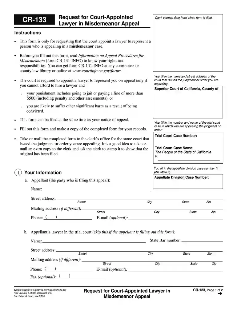 133 misdemeanor appeal form 2009 Preview on Page 1