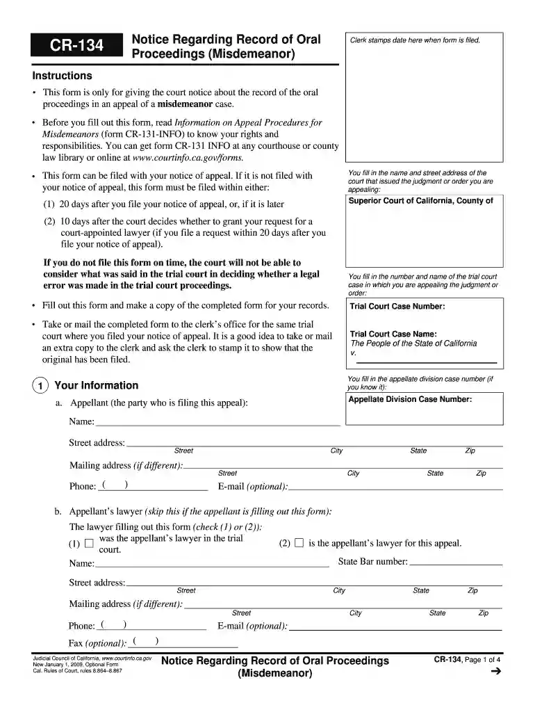 Cr 134 fillable 2009 form Preview on Page 1