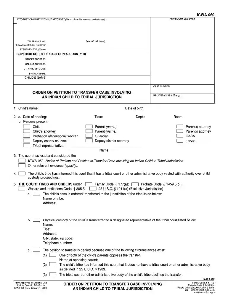 petition transfer case involving an indian child 2008 form Preview on Page 1