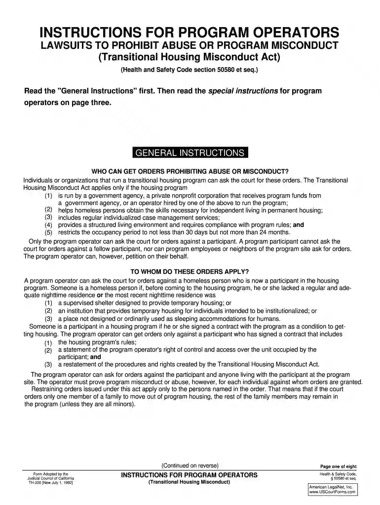 TH-200 INSTRUCTIONS FOR PROGRAM OPERATORS ... - courts ca Preview on Page 1