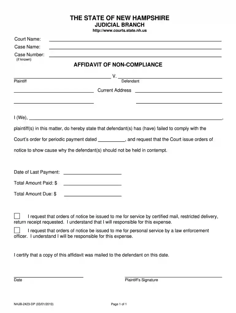 affidavit of non compliance Preview on Page 1