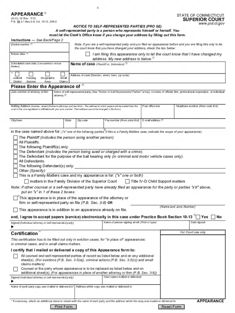 ct appearance form jd cl 12 Preview on Page 1