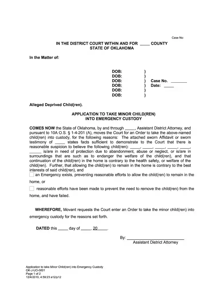 oklahoma emergency custody forms Preview on Page 1